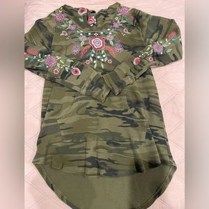 Johnny Was camo thermal with floral stitching